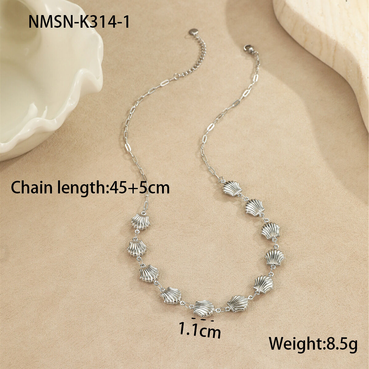 NMSN-K314-1 Collana in acciaio con piccola conchiglia 