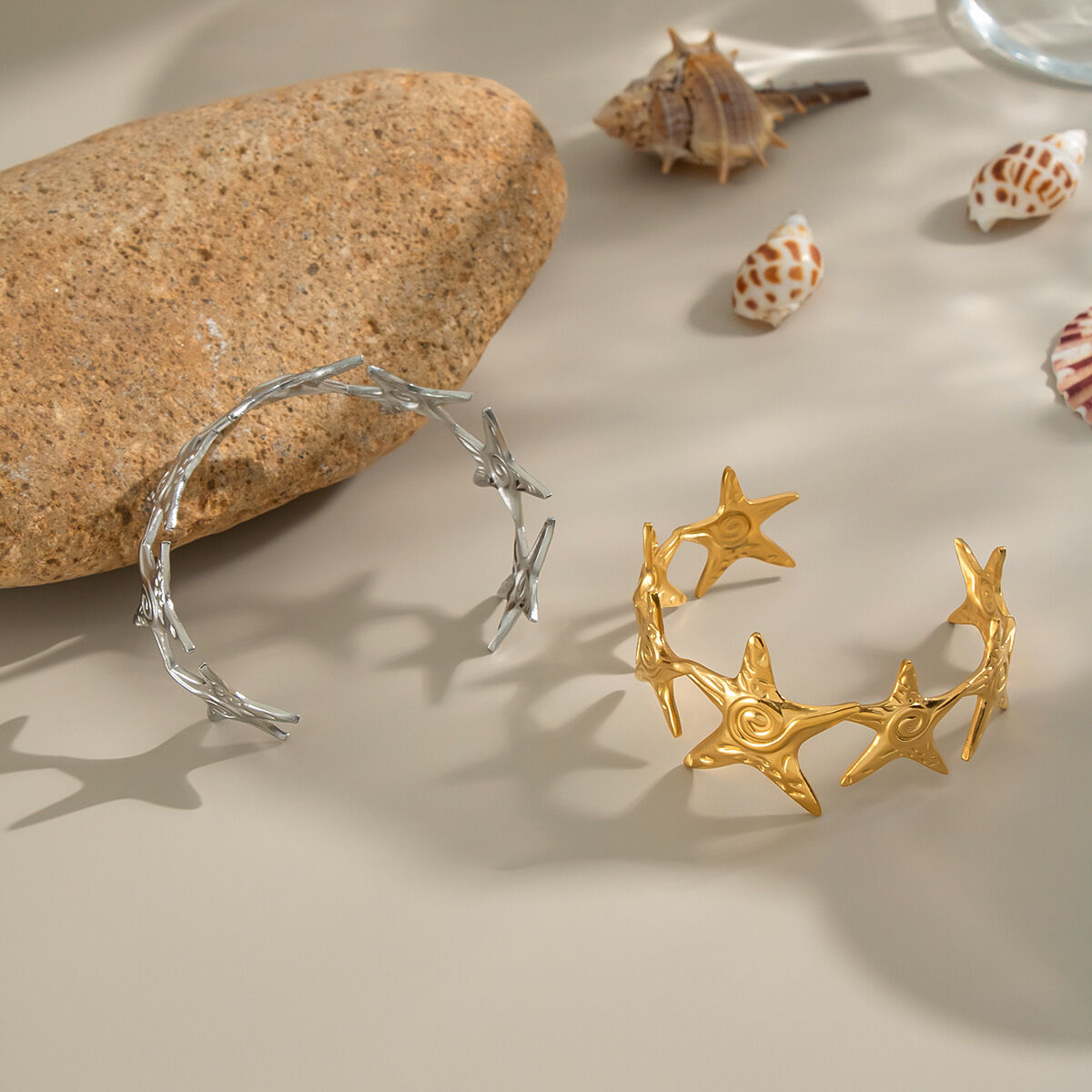 1 Piece Starfish Stainless Steel Waterproof Gold Color Cuff Bracelet Picture4