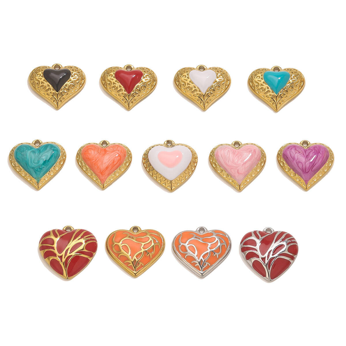 1 Piece DIY Colorful Heart Stainless Steel Waterproof Women's Pendants 2