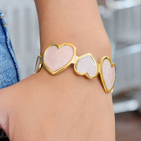 1 Piece Romantic Series Pink Heart Stainless Steel Waterproof Gold Color Women's Bangles