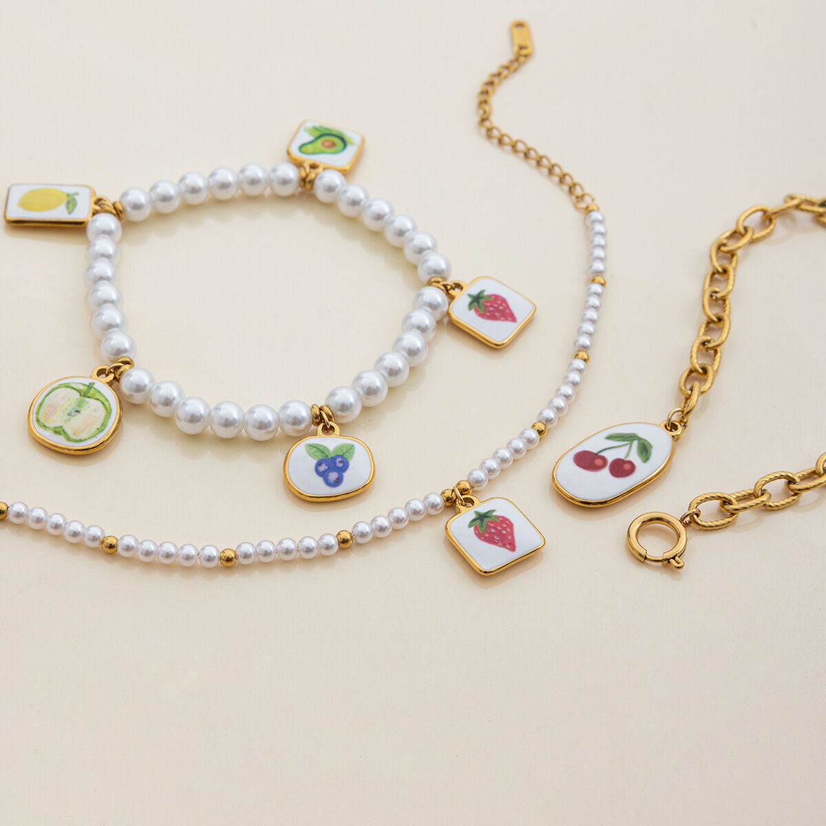 1 Piece Romantic Cherry Stainless Steel Waterproof Gold Color Women's Charm Bracelets Picture7