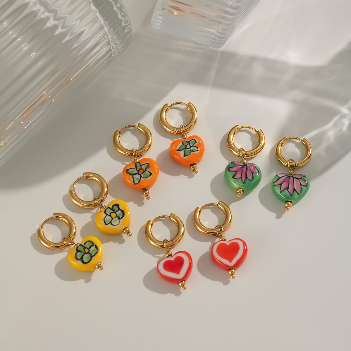 1 Pair Flower Heart Drop Earrings