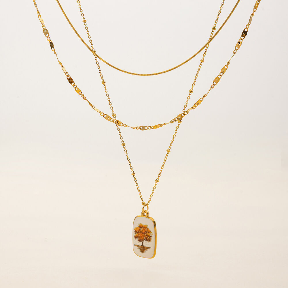 1 Piece Retro Tree Stainless Steel Waterproof Gold Color Women's Pendant Necklaces h5Picture8