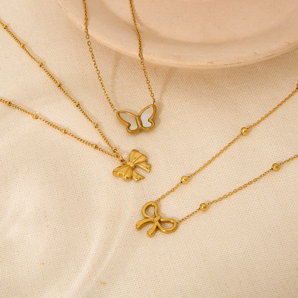 Romantic Series Sweet Bow Knot Stainless Steel Waterproof  Women's Pendant Necklaces