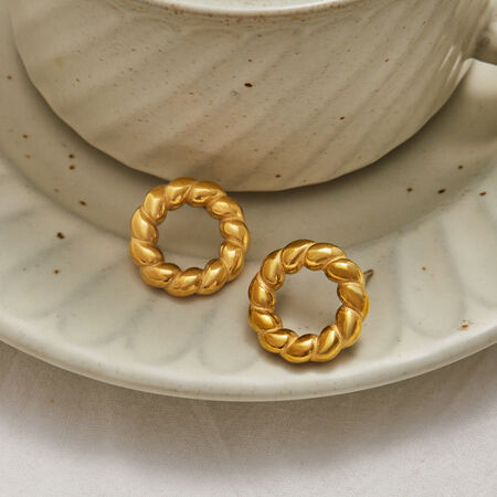 1 Pair Simple Twisted Knot Stainless Steel Waterproof Gold Color Women's Stud Earrings 2