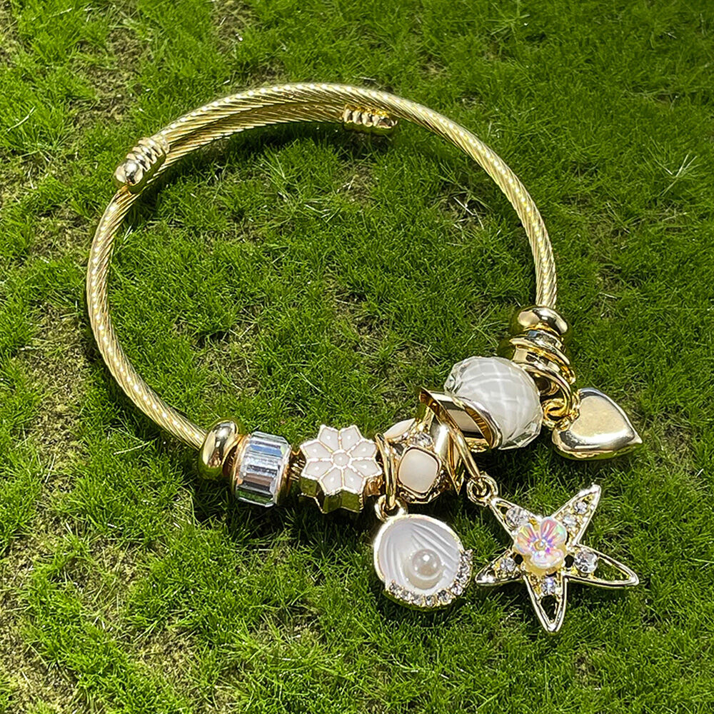1 Piece Delicate Star Stainless Steel Waterproof Gold Color Women's Cuff Bracelets h5 Picture6