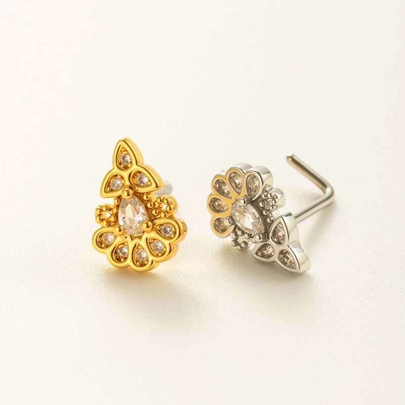 1 Piece Copper Gold Color Zircon Nose Stud h5 Picture3