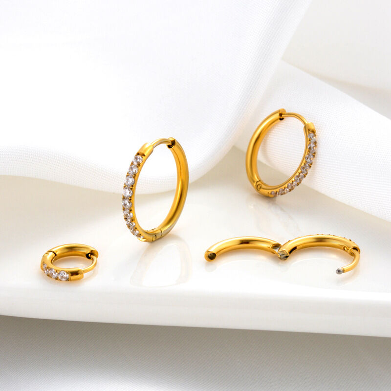 1 Piece Stainless Steel Waterproof Gold Color Zircon Piercings Earrings h5Picture3