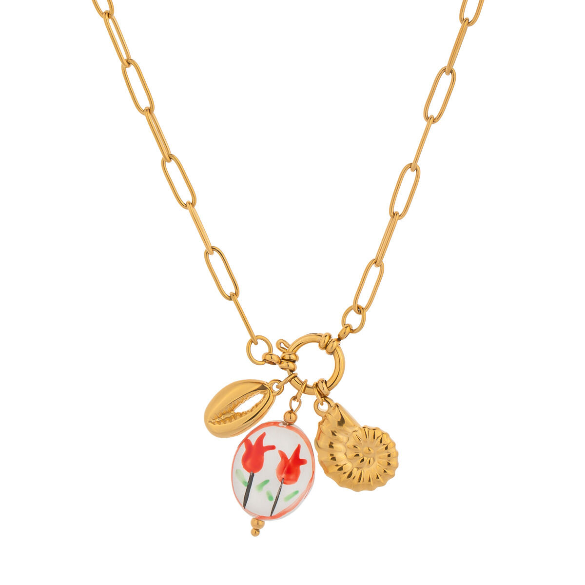 1 Stück romantische Blumenanhänger-Halskette aus wasserfestem Edelstahl in Goldfarbe Bild5
