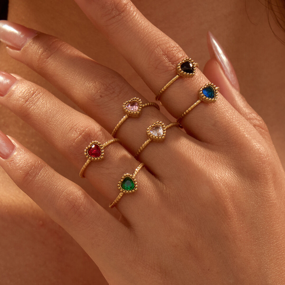 Retro Heart Stainless Steel Waterproof  Gold Color Women's Adjustable Rings