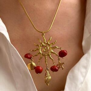 Collana con ciondolo in pietra naturale color oro impermeabile in acciaio inossidabile da 1 pezzo h5 Immagine3
