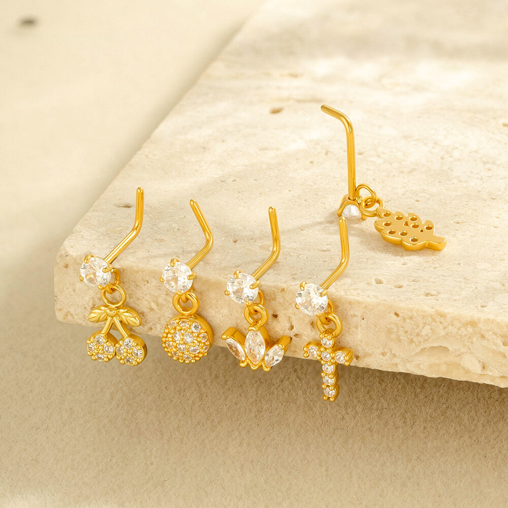 1 Piece Simple Series Simple Cross Copper Gold Color Zircon Women's Nose Stud Picture3