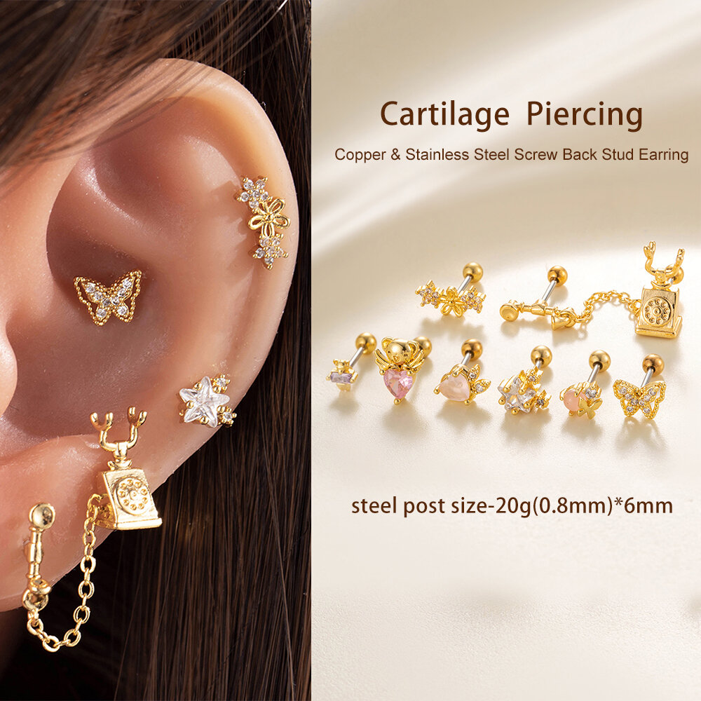 1 Stück glänzende Herz Titan Stahl Zirkon Damen Piercing Ohrringe Bild6