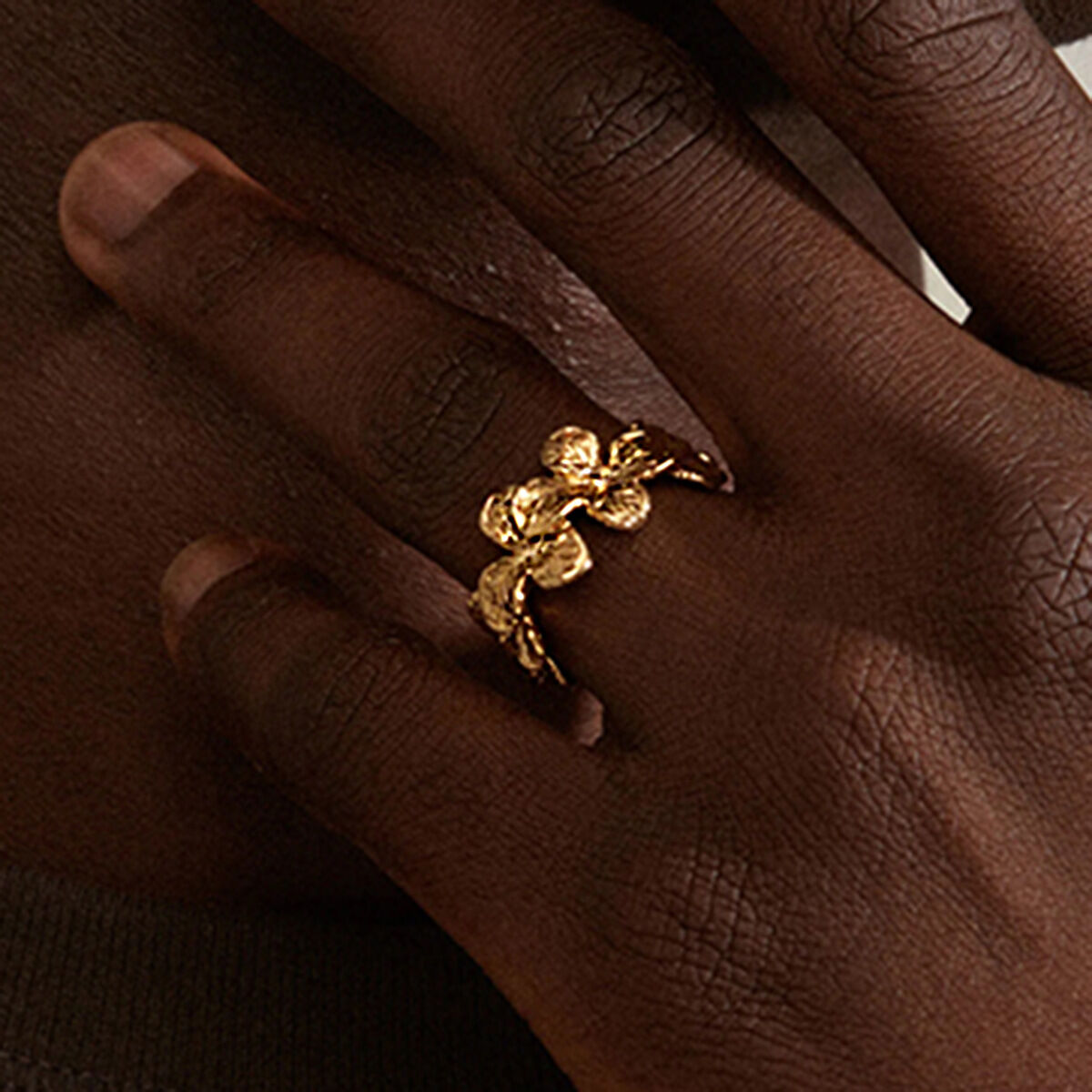 1 Piece Romantic Series Natural Flower Stainless Steel Waterproof Gold Color Statement Rings h5 Picture5