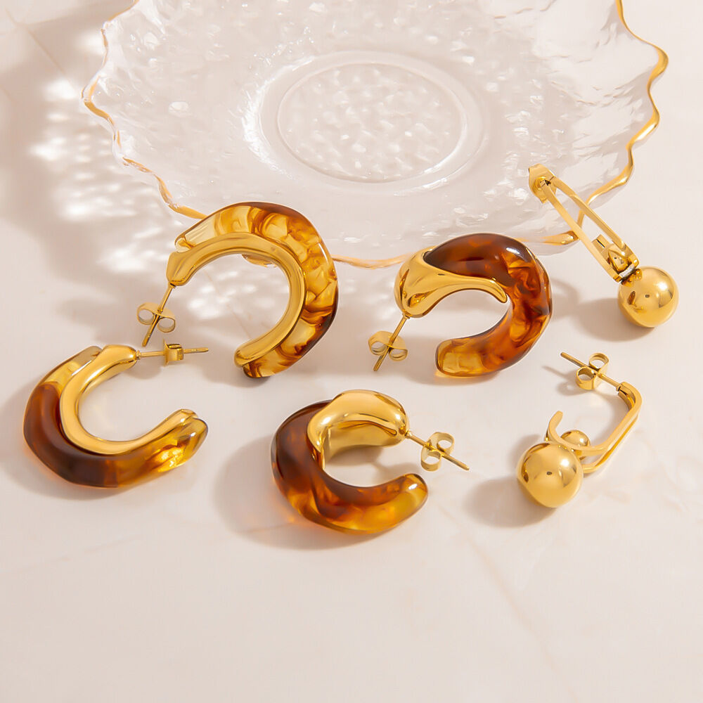Orecchini a bottone da donna in acrilico color oro, geometrici casual, semplici, serie Immagine2