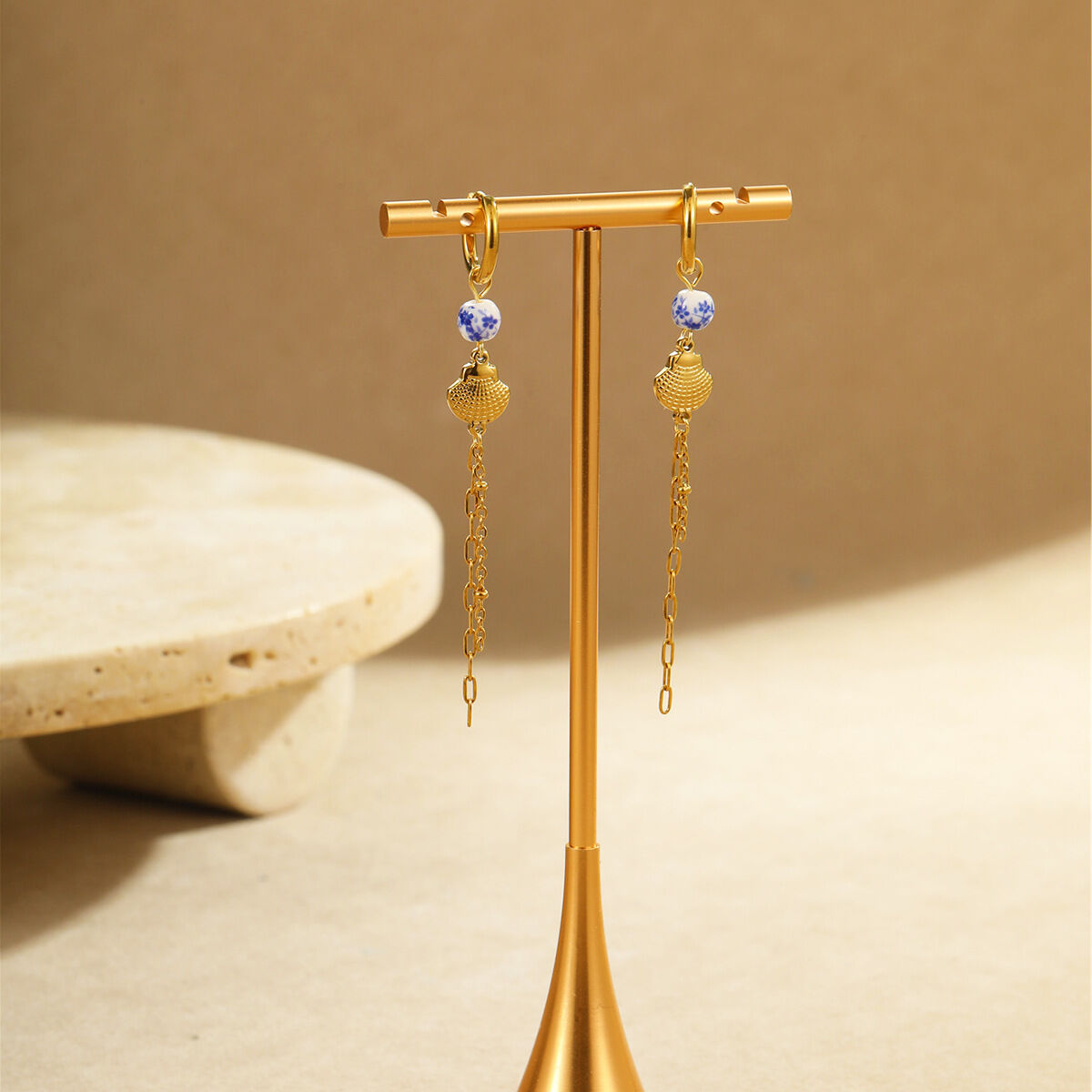 Vacation Geometric Stainless Steel Waterproof  Gold Color Women's Dangle Earrings h5 Picture4