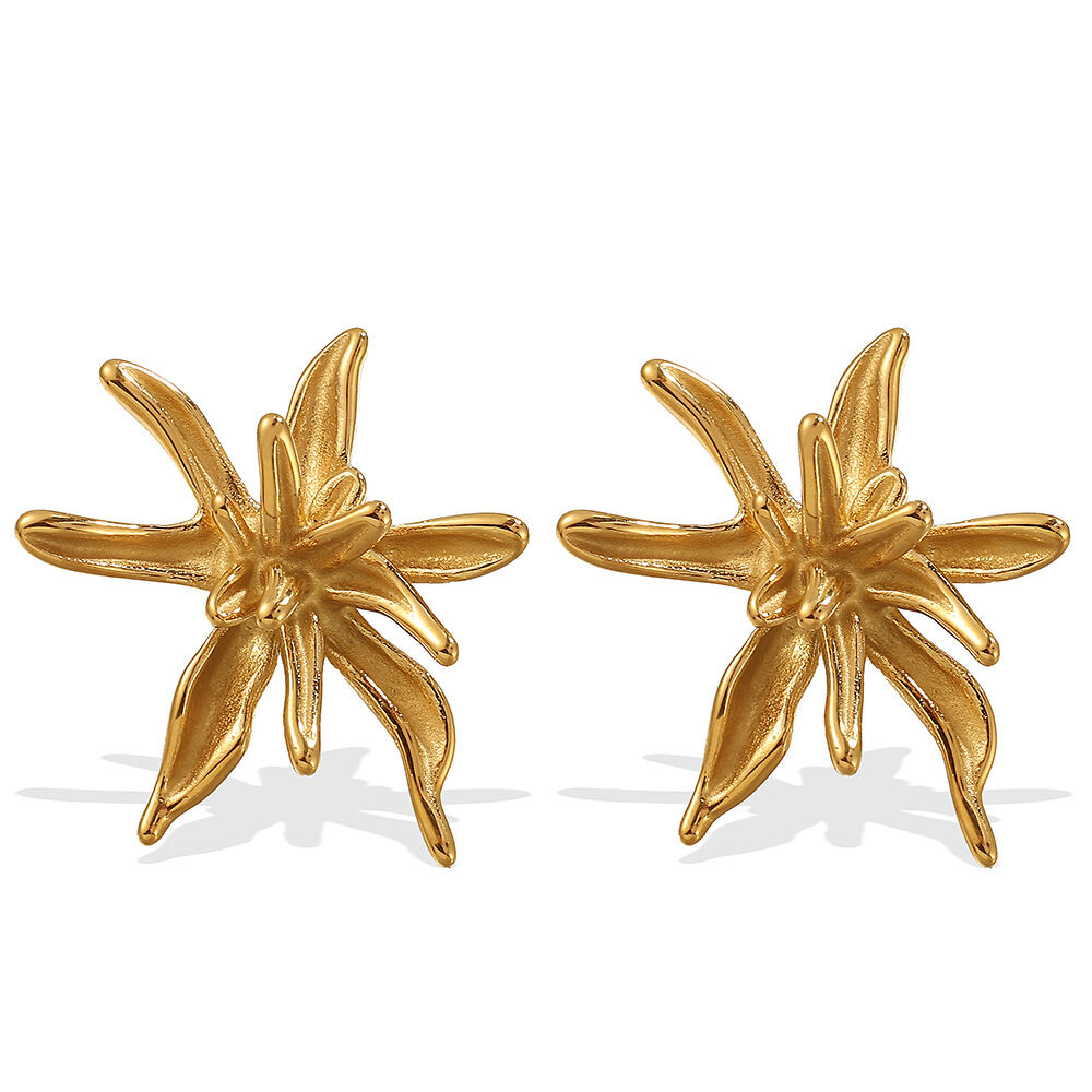 1 paio di orecchini a bottone in acciaio inossidabile color oro impermeabili a forma di fiore Immagine4