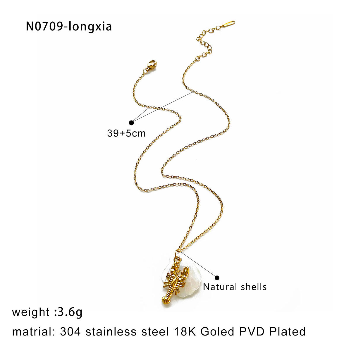 1 Piece Stainless Steel Waterproof Gold Color Pendant Necklace h5 Picture2