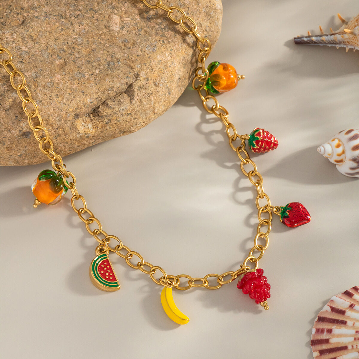 1 Piece Sweet Fruit Stainless Steel Waterproof Gold Color Pendant Necklaces