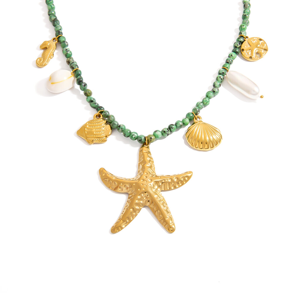 Collane con ciondolo da donna in acciaio inossidabile color oro con tartaruga della serie Vacation Turtle 