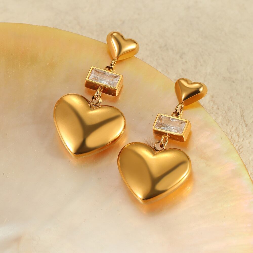 Simple Series Sweet Heart Stainless Steel Waterproof Gold Color Women's Drop Earrings Picture3