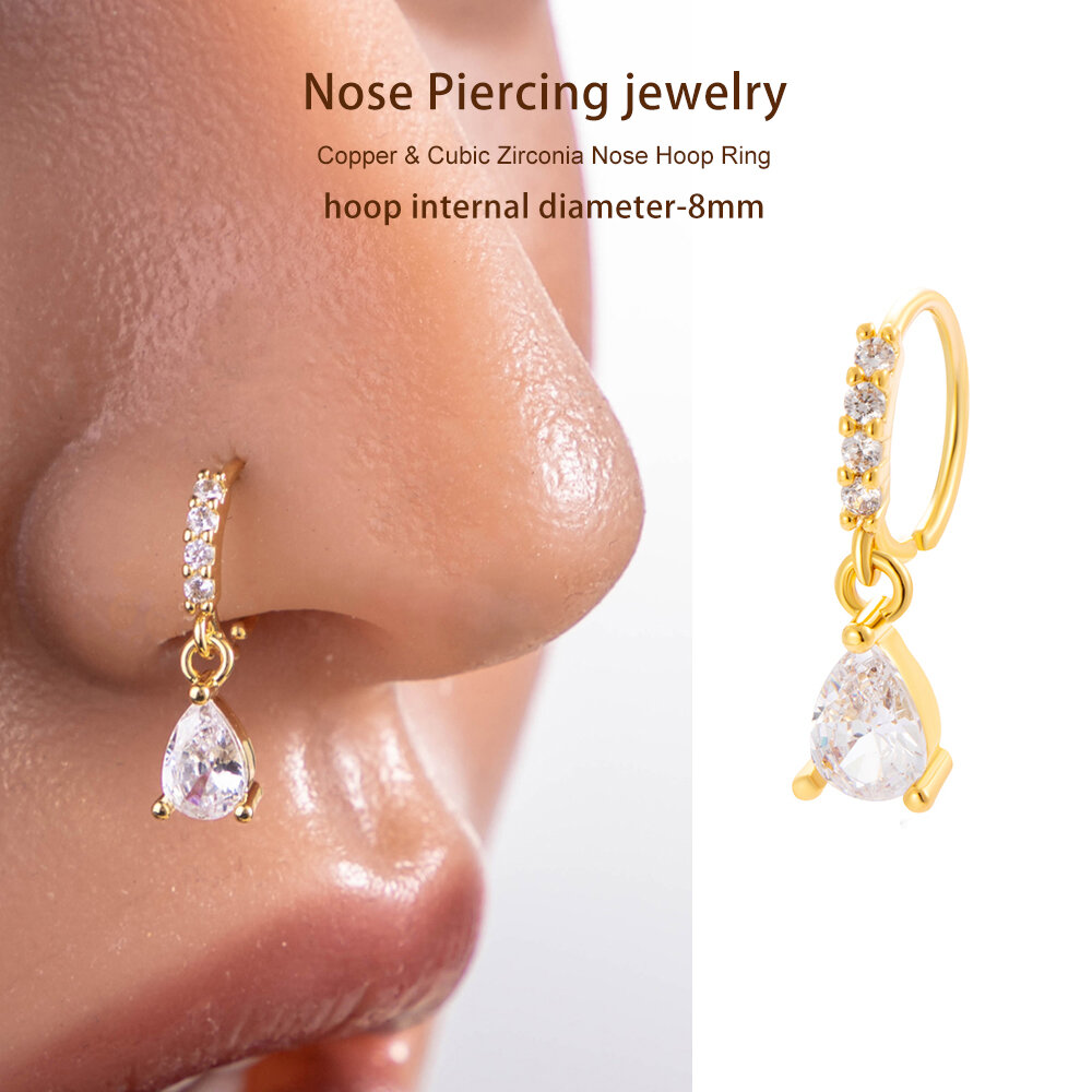 1 Piece Copper Gold Color Zircon  Nose Stud h5 Picture4