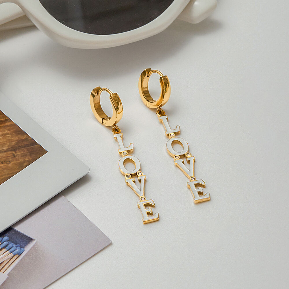 1 paio di orecchini pendenti da donna in acciaio inossidabile color oro con lettera "Love Sweet" della serie romantica h5Immagine4