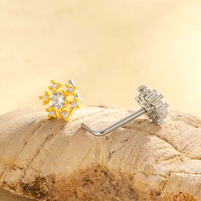 1 Piece Snowflake Copper Gold Color Zircon Women's Nose Stud h5Picture3