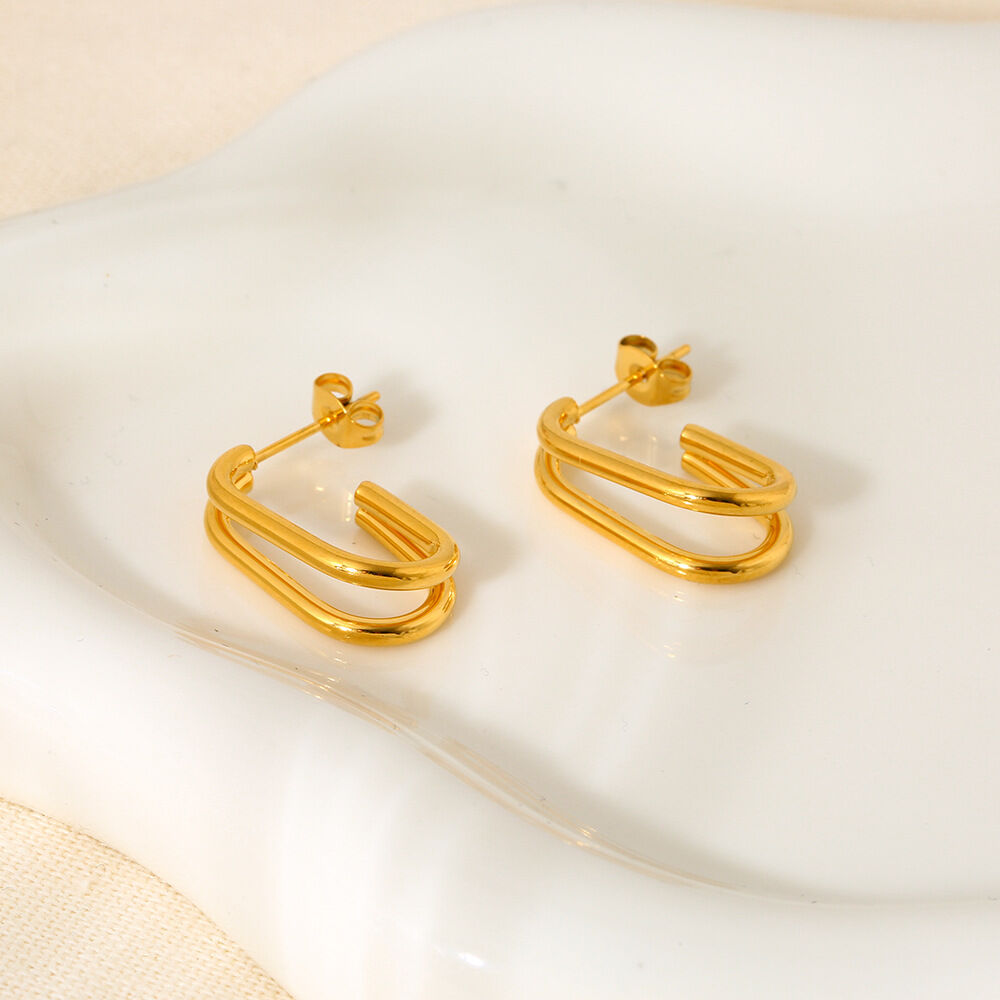 Daily Geometric Stainless Steel Waterproof Gold Color Women's Stud Earrings h5 Picture3