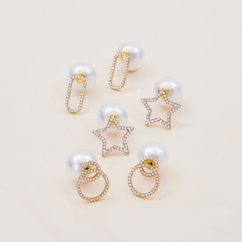1 paio di orecchini a bottone da donna in acciaio inossidabile color oro, con cerchio delicato e impermeabile h5Immagine6
