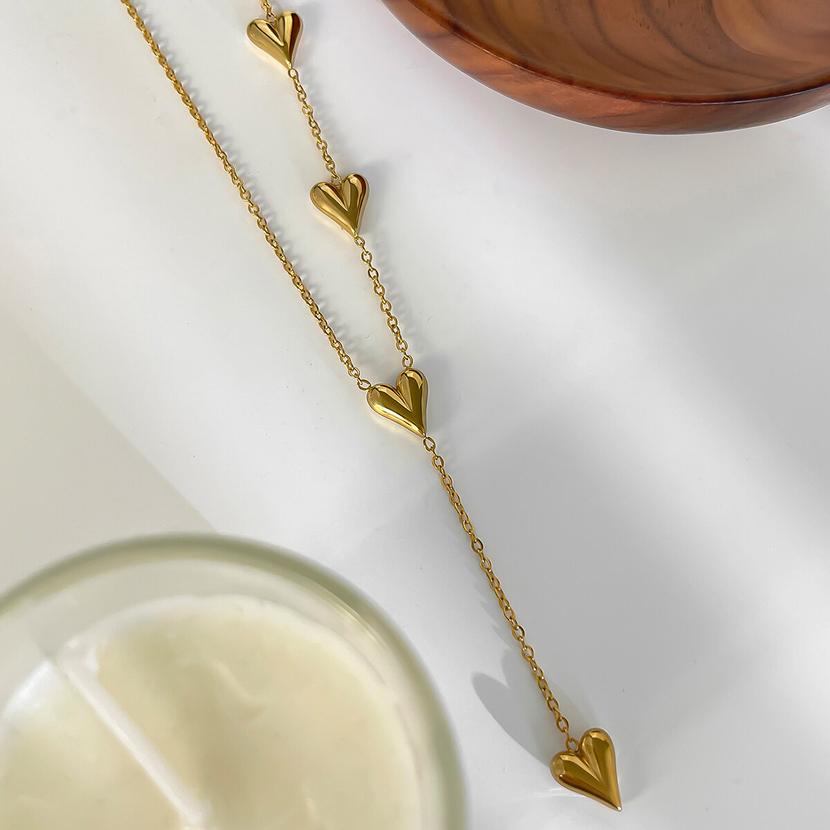 Collana con ciondolo a forma di cuore in acciaio inossidabile impermeabile color oro da 1 pezzo h5 Immagine3