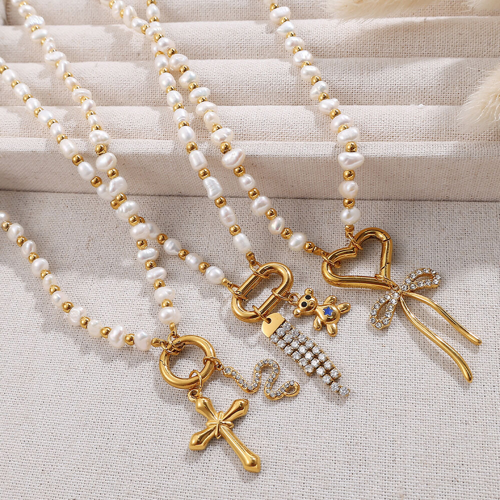 Daily Beads Stainless Steel Waterproof Gold Color Pearl DIY Pendant Necklaces