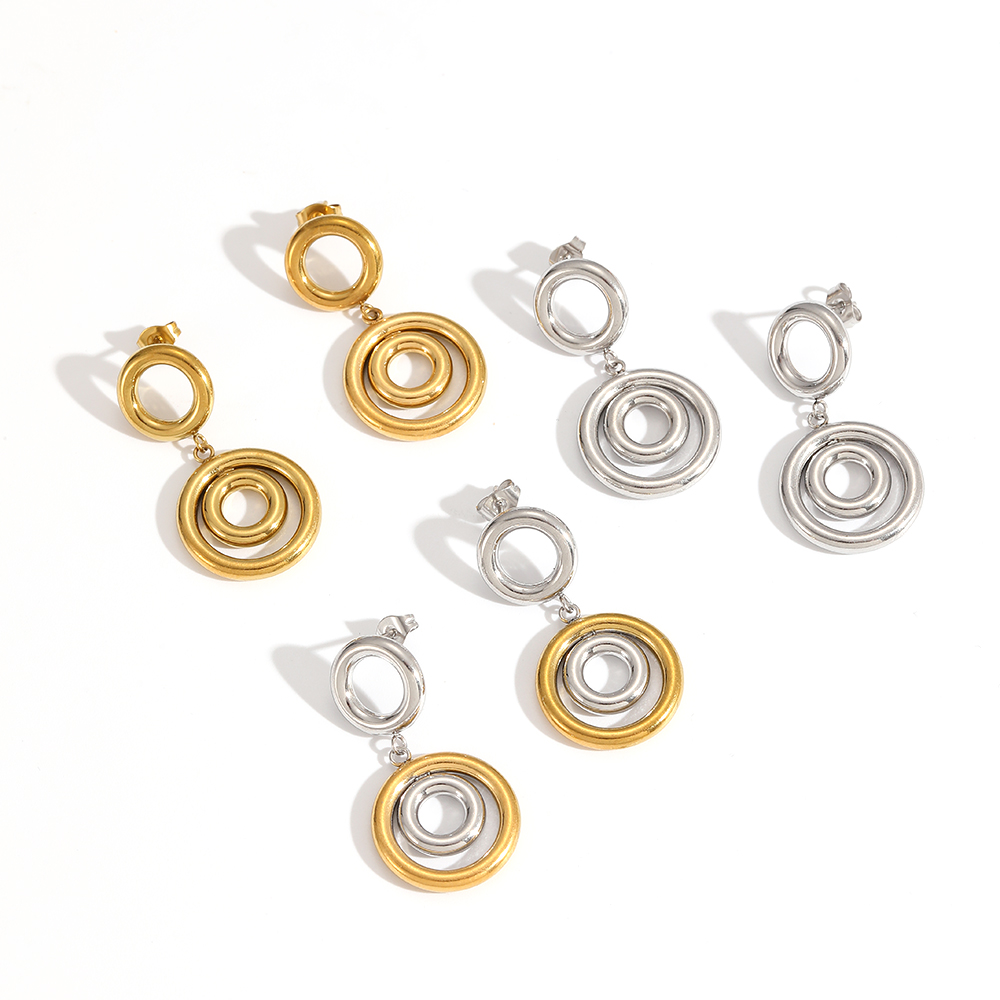 1 paio di orecchini pendenti geometrici in acciaio inossidabile color oro impermeabili Immagine3