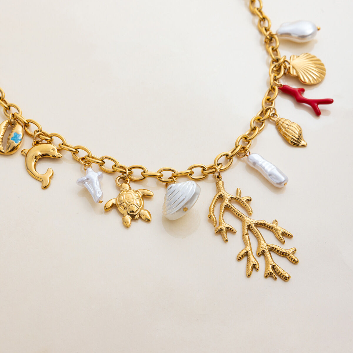 Catena per borsa da donna color oro in acciaio inossidabile con conchiglia oceanica, 1 pezzo h5 Immagine4