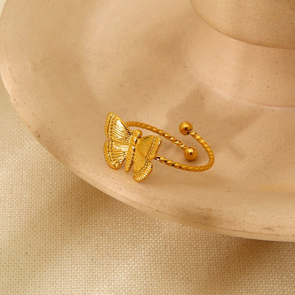 Eleganti anelli regolabili da donna in acciaio inossidabile impermeabile color oro con motivo animale h5Immagine2