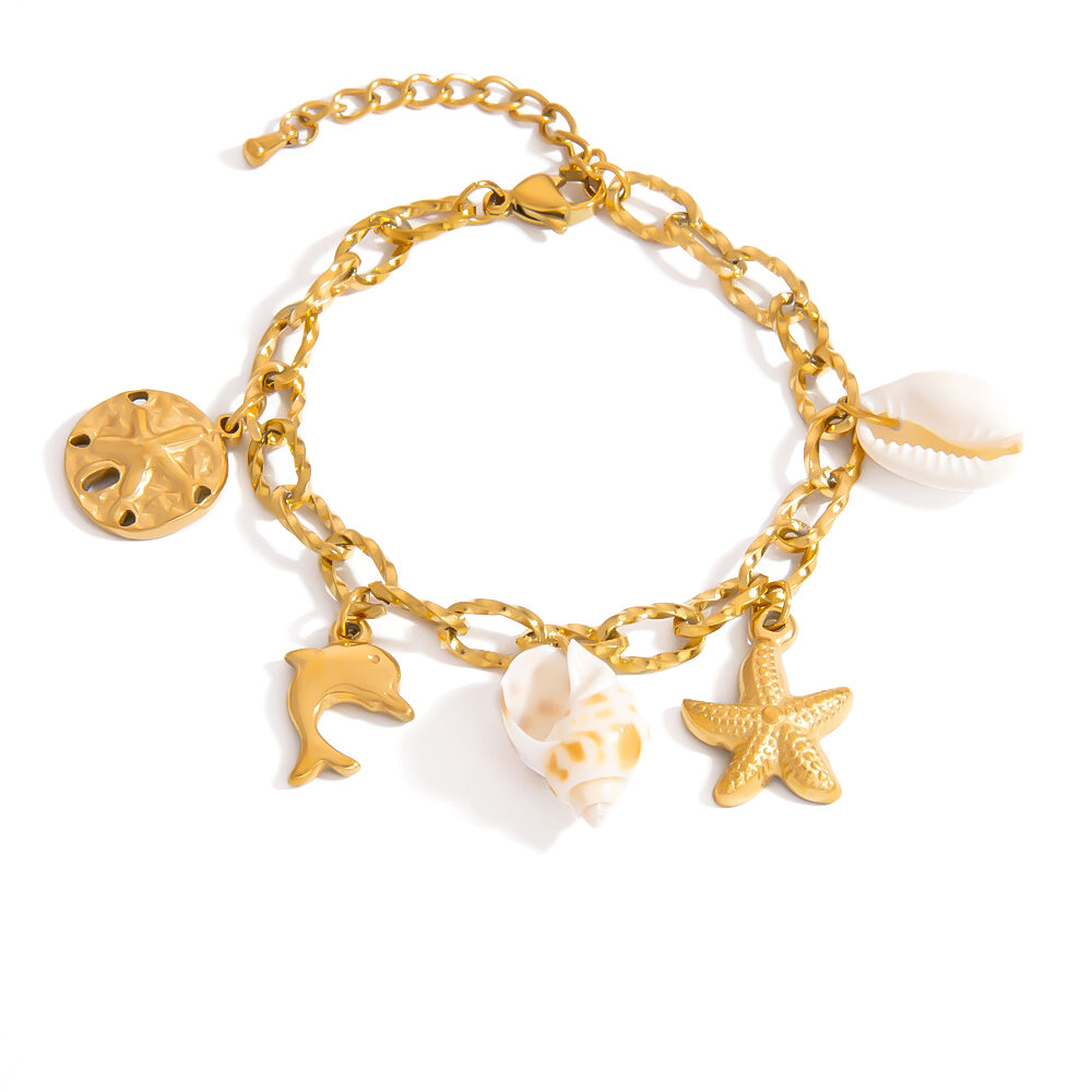 1 Stück Ozeanisches Edelstahl-Armband mit wasserdichtem Anhänger in Goldfarbe