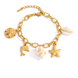 1 Stück Ozeanisches Edelstahl-Armband mit wasserdichtem Anhänger in Goldfarbe h5