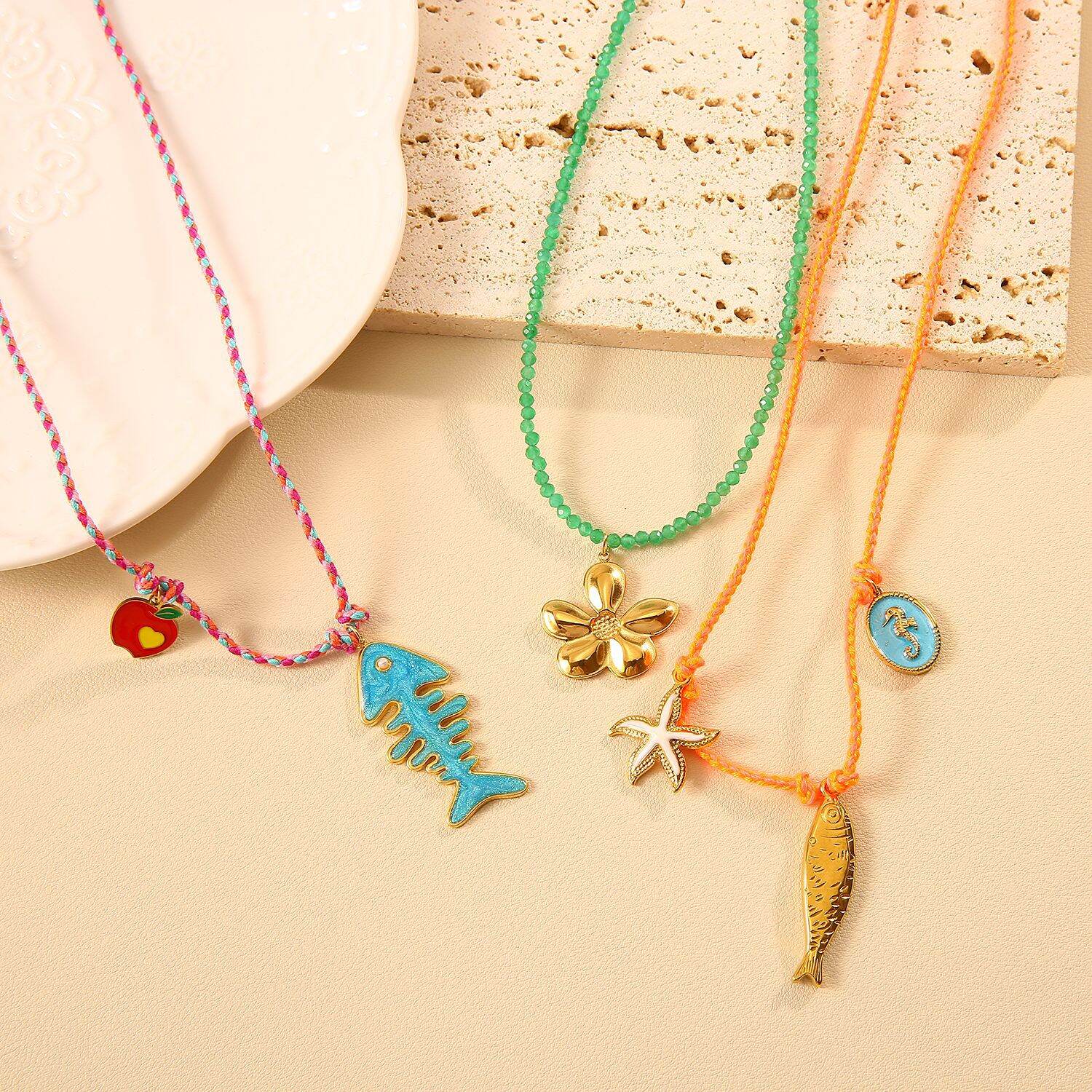 Contrast Color Fish Stainless Steel Waterproof Gold Color Women's Pendant Necklaces 2