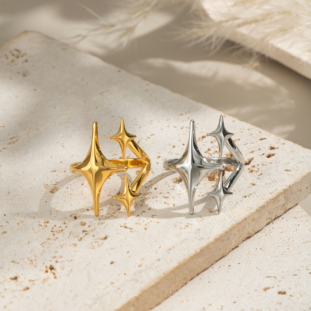 Anello con stella in acciaio inossidabile impermeabile color oro da 1 pezzo Immagine2