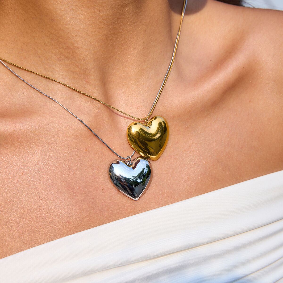 1 Piece Classic Big Heart Stainless Steel Waterproof Gold Color Women's Pendant Necklaces 2