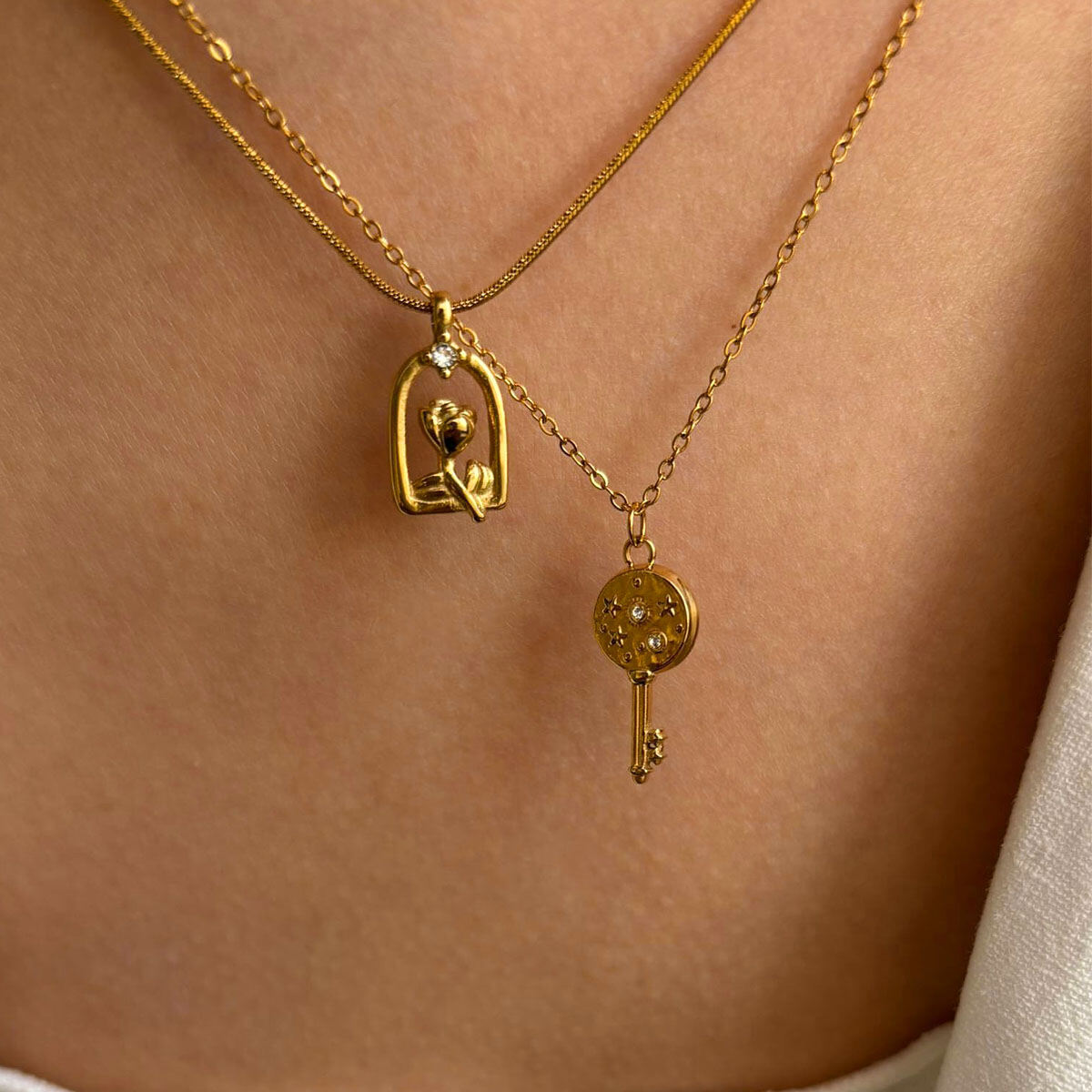 Collana con ciondolo color oro impermeabile in acciaio inossidabile rosa da 1 pezzo Immagine3
