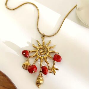 Collana con ciondolo in pietra naturale color oro impermeabile in acciaio inossidabile da 1 pezzo h5 Immagine4