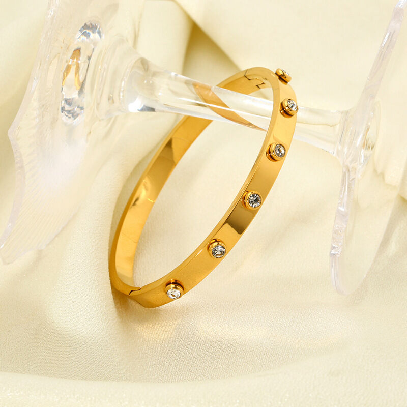 Simple Series Daily Geometric Stainless Steel Waterproof Gold Color  Women's Bangles h5 Picture4