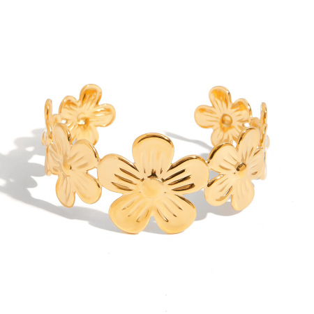 1 Piece Personality Flower Stainless Steel Waterproof Gold Color Women's Bangles