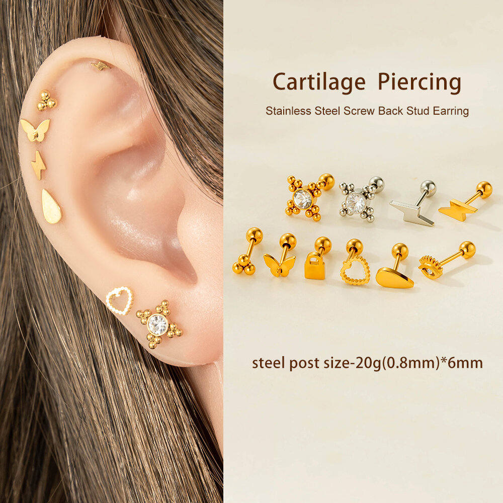 1 Piece Stainless Steel Waterproof Gold Color Zircon Piercings Earring Picture4