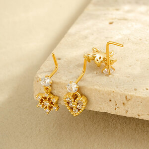 1 Piece Simple Series Simple Heart Copper Gold Color Zircon Women's Nose Stud h5 Picture3
