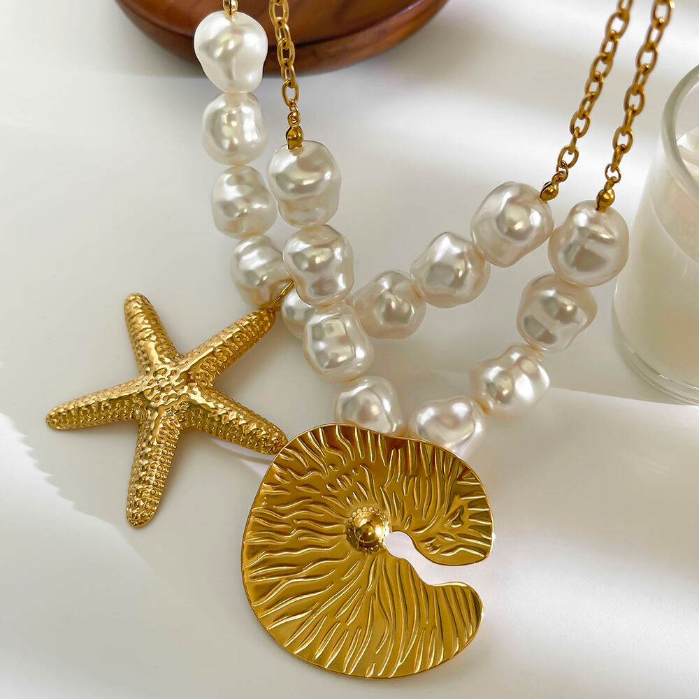 1 Piece Starfish Stainless Steel Waterproof Gold Color Pendant Necklace h5Picture5