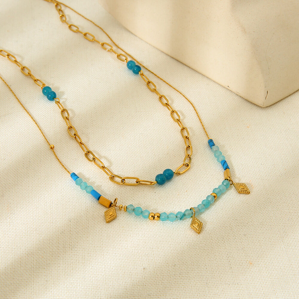 Retro Geometric Stainless Steel Waterproof   Gold Color Women's Layered Necklaces h5 Picture3