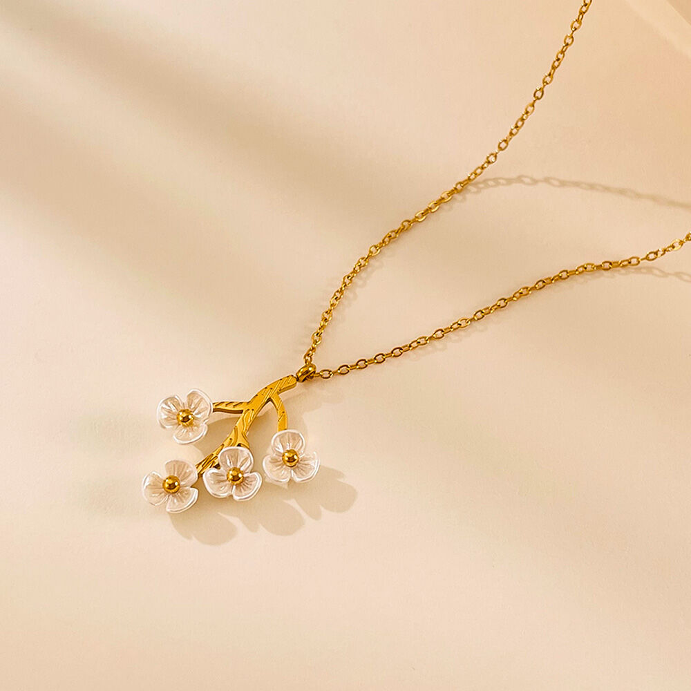 1 pezzo di collana con ciondolo da donna in acciaio inossidabile color oro impermeabile con fiore delicato Immagine6
