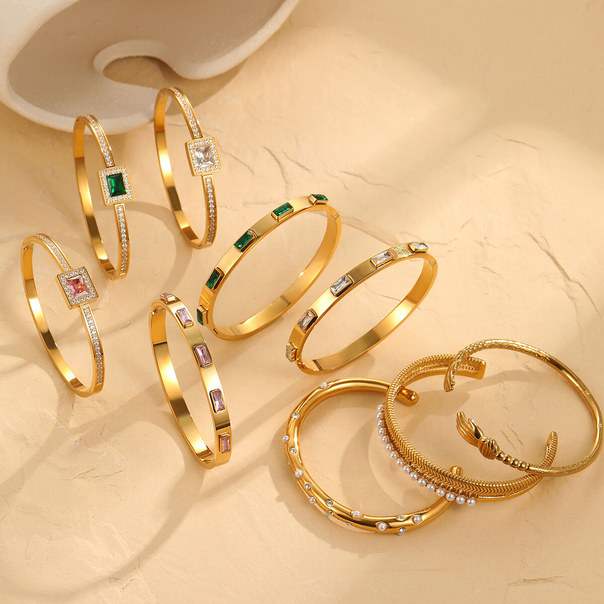 Luxurious Series Daily Geometric Stainless Steel Waterproof Gold Color Women's Cuff Bracelets Picture2
